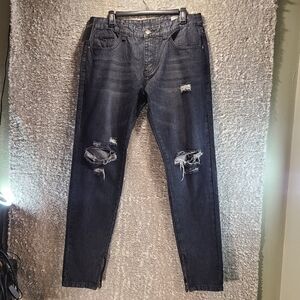 Marc Wenn Men Black Distressed Black Jeans Cotton Size 34 Ankle Zip NWT